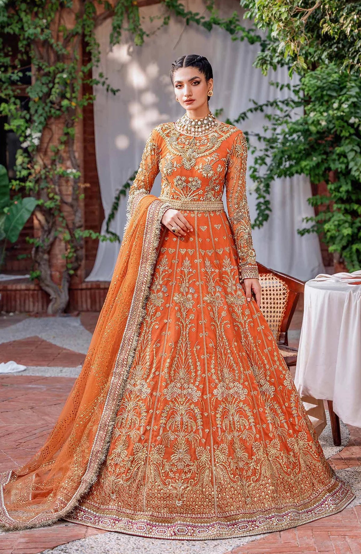 Mastani by Akbar Aslam Luxury Formals Embroidered Net Unstitched 3 Piece Suit - Mahjabeen - AKA25MST - Orange - Festive Collection