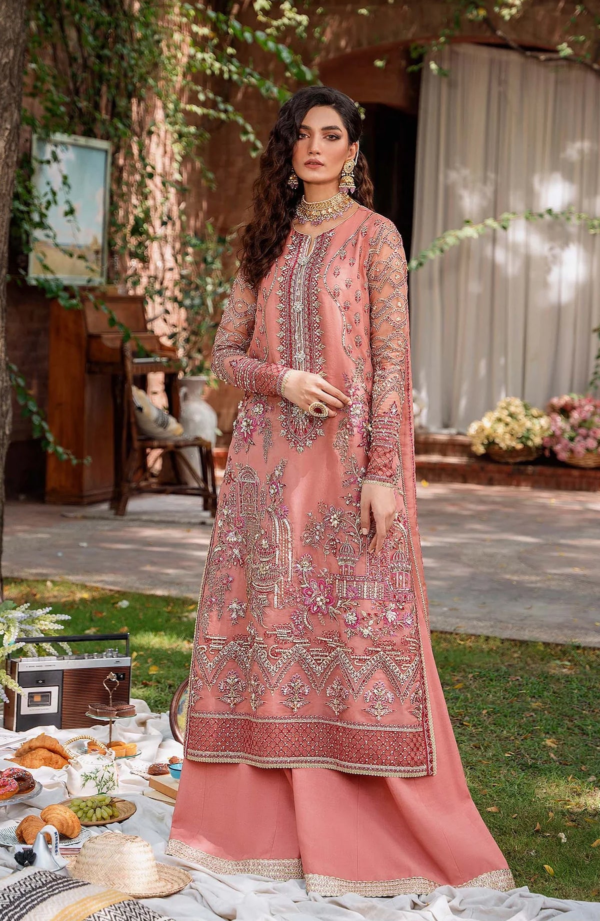 Mastani by Akbar Aslam Luxury Formals Embroidered Organza Unstitched 3 Piece Suit - Mehrbano - AKA25MST - Pink - Festive Collection