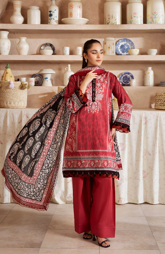 Mausummery Digital Printed Lawn Unstitched 3 Piece Suit - Jasper - MU25USS4 - Red - Summer Collection