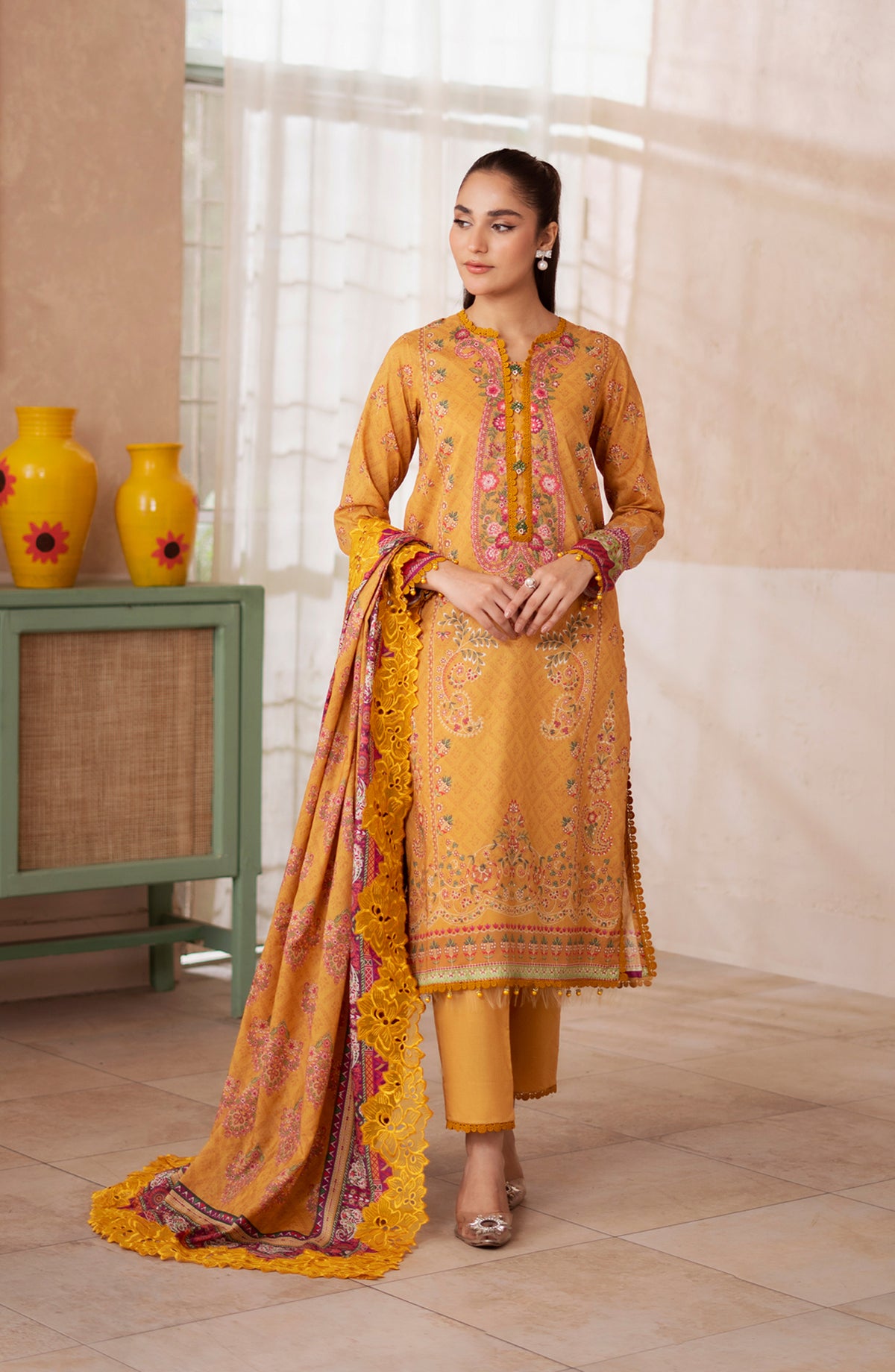 Mausummery Digital Printed Lawn Unstitched 3 Piece Suit - Amber - MU25USS4 - Mustard - Summer Collection
