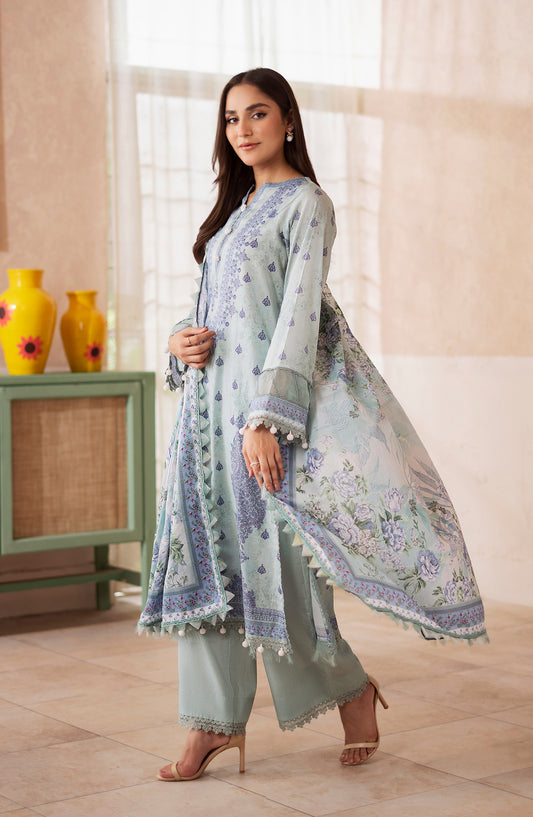 Mausummery Digital Printed Lawn Unstitched 3 Piece Suit - Aquamarine - MU25USS4 - Light Blue - Summer Collection