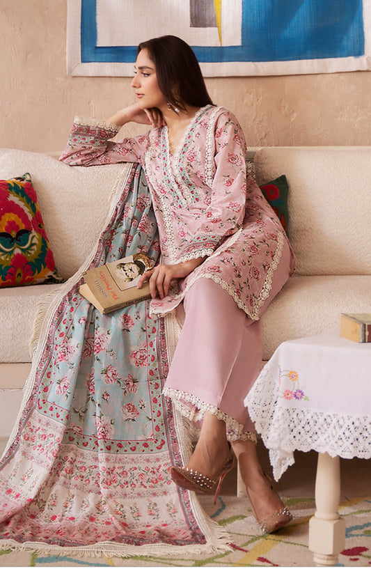 Mausummery Digital Printed Lawn Unstitched 3 Piece Suit - Tourmaline - MU25USS4 - Light Pink - Summer Collection