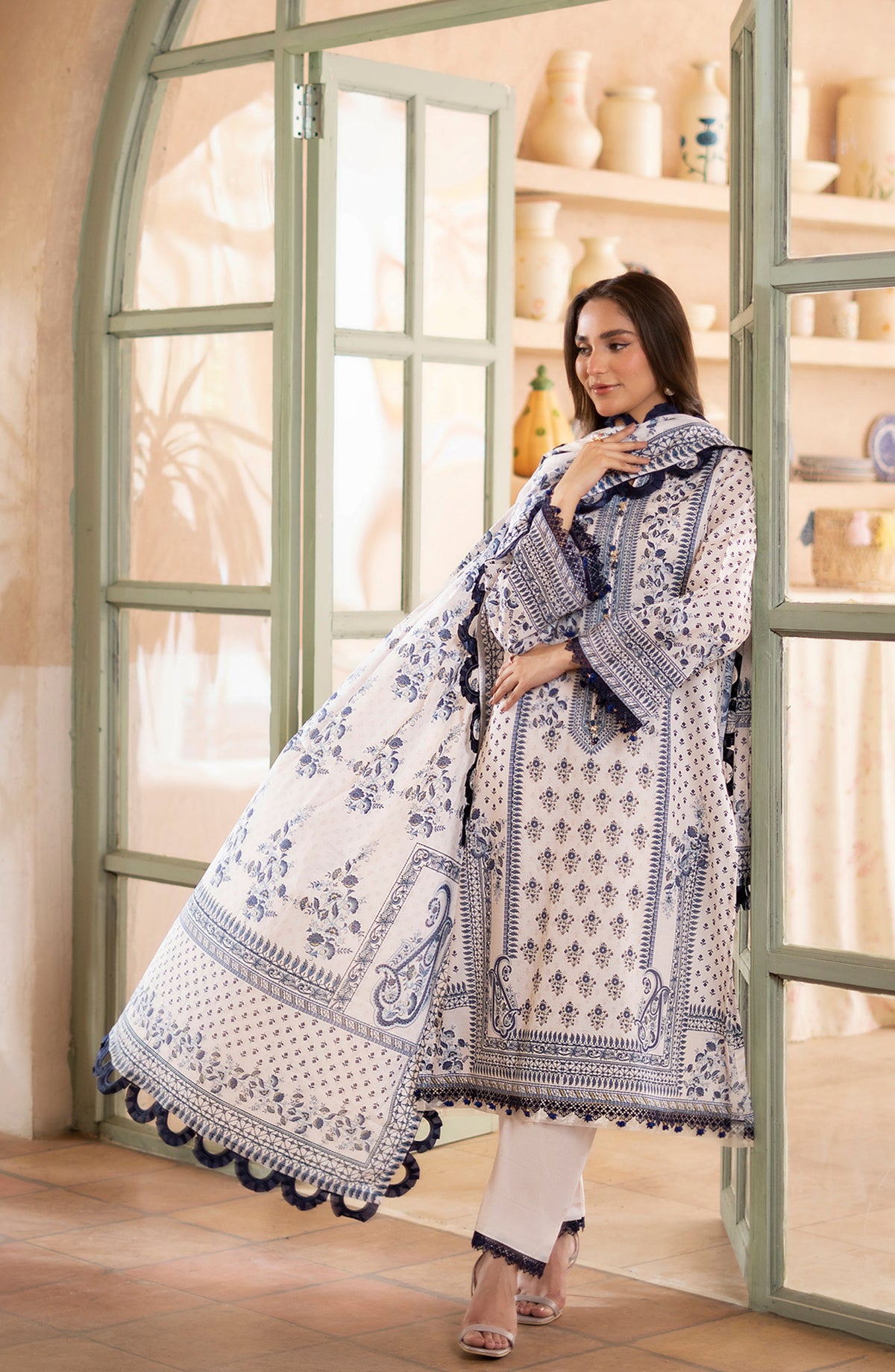 Mausummery Digital Printed Lawn Unstitched 3 Piece Suit - Sapphire - MU25USS4 - White - Summer Collection