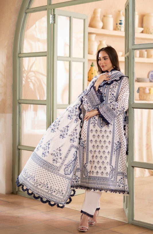 Mausummery Digital Printed Lawn Unstitched 3 Piece Suit - Sapphire - MU25USS4 - White - Summer Collection