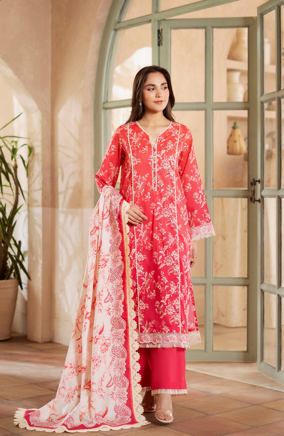 Mausummery Digital Printed Lawn Unstitched 3 Piece Suit - Coral - MU25USS4 - Red - Summer Collection