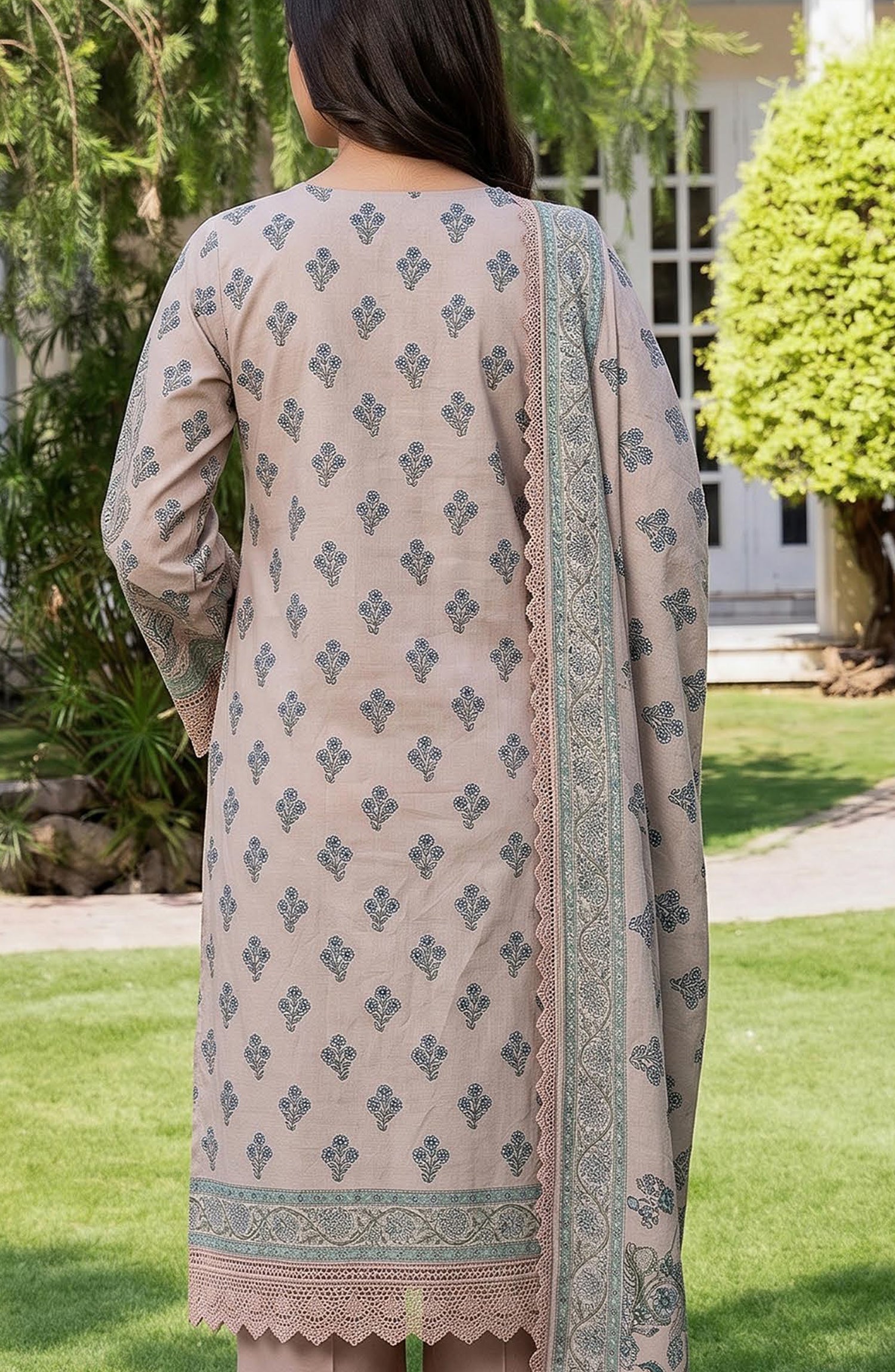 Mausummery Printed Linen Unstitched 3 Piece Suit - 01 Iris - MU26LN - Peach - Winter Collection