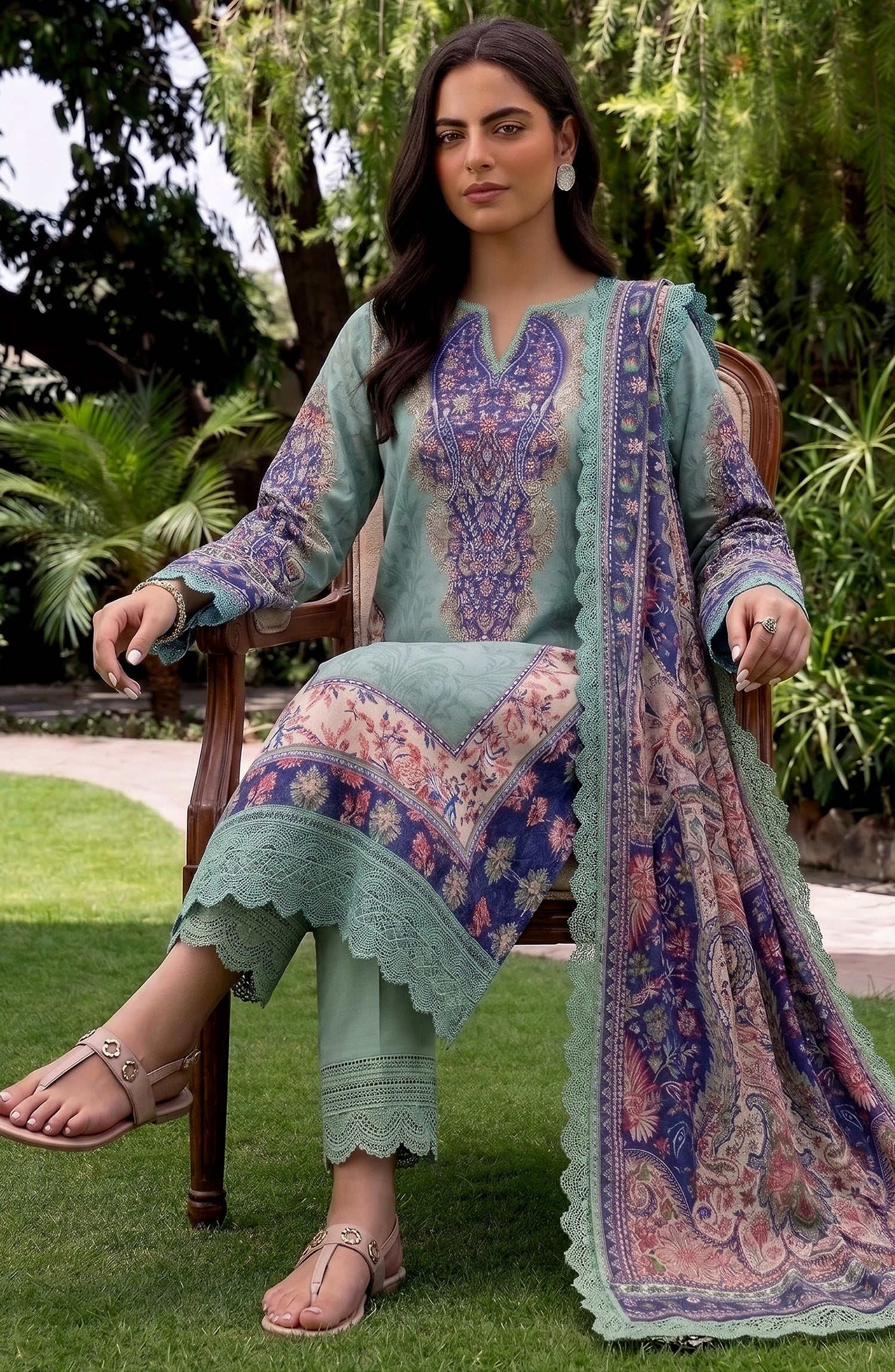 Mausummery Printed Linen Unstitched 3 Piece Suit - 02 Alyssa - MU26LN - Ferozi - Winter Collection