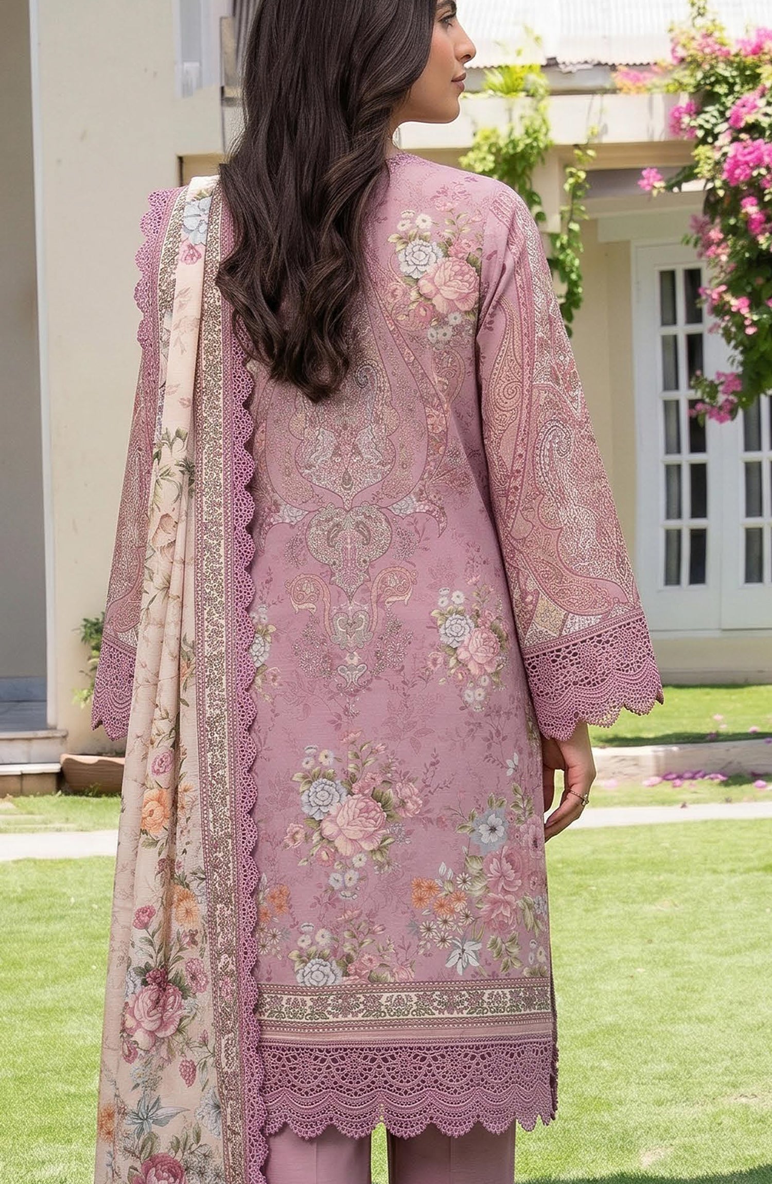 Mausummery Printed Linen Unstitched 3 Piece Suit - 04 Lily - MU26LN - Purple - Winter Collection
