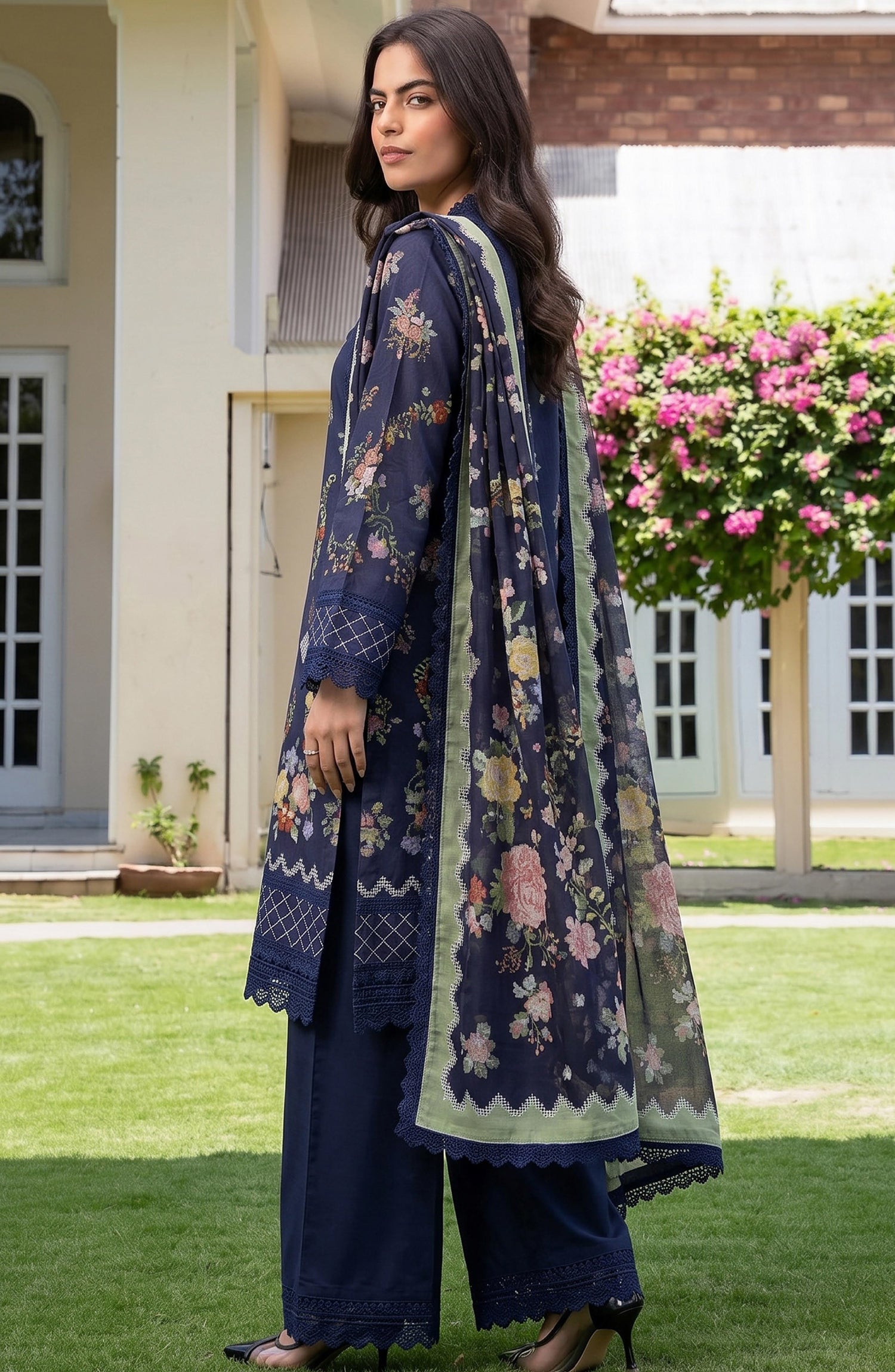 Mausummery Printed Linen Unstitched 3 Piece Suit - 05 Peony - MU26LN - Blue - Winter Collection