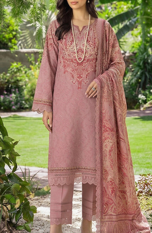 Mausummery Printed Linen Unstitched 3 Piece Suit - 06 Marigold - MU26LN - Pink - Winter Collection