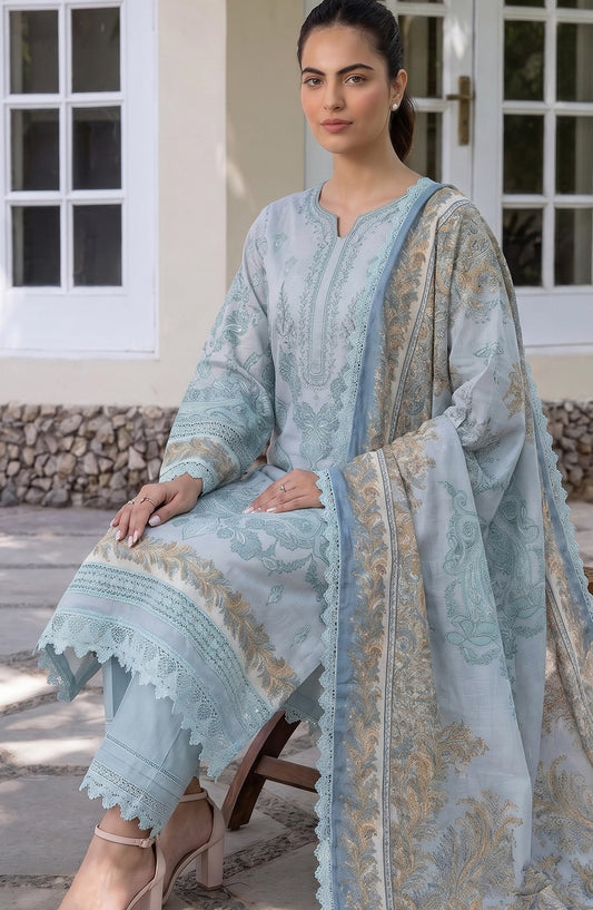 Mausummery Printed Linen Unstitched 3 Piece Suit - 07 Begonia - MU26LN - Sky Blue - Winter Collection