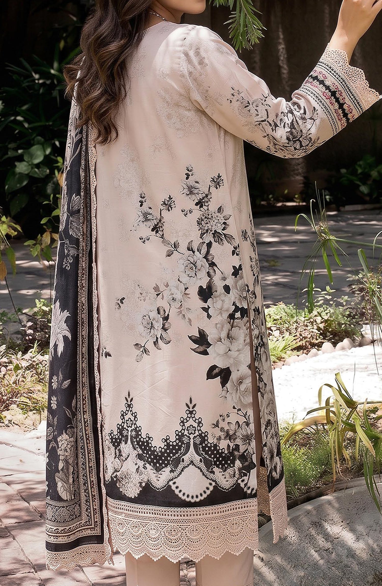 Mausummery Printed Linen Unstitched 3 Piece Suit - 10 Blossom - MU26LN - Beige - Winter Collection