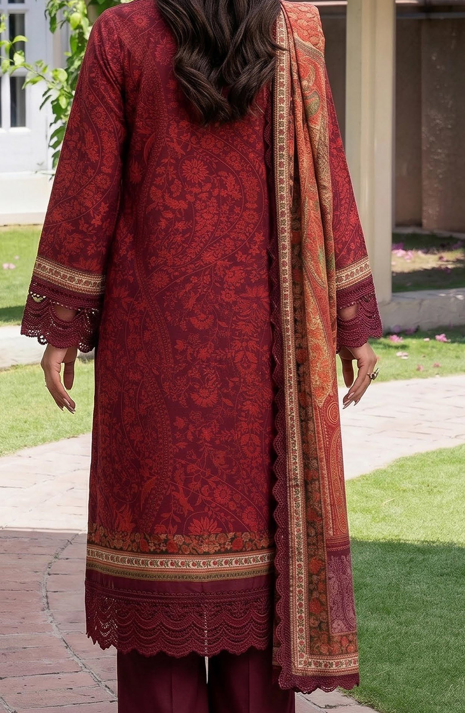 Mausummery Printed Linen Unstitched 3 Piece Suit - 11 Azalea - MU26LN - Red - Winter Collection