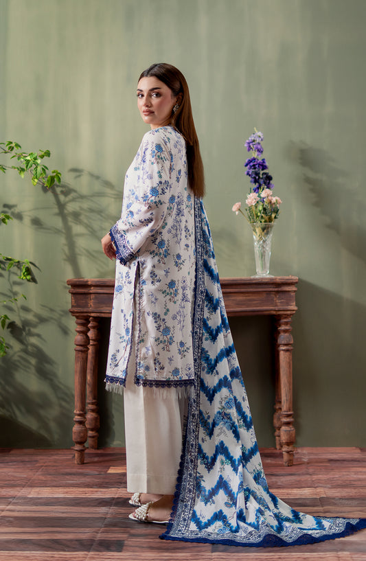 Mausummery Digital Printed Lawn Unstitched 3 Piece Suit - 01 Gul-e-Nasrin - MU25SPN - White - Spring Summer Collection