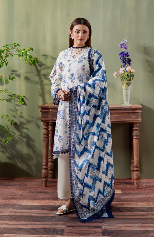 Mausummery Digital Printed Lawn Unstitched 3 Piece Suit - 01 Gul-e-Nasrin - MU25SPN - White - Spring Summer Collection