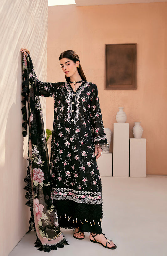 Mausummery Embroidered Lawn Unstitched 3 Piece Suit - Onyx - MU26PNT - Black - Summer Collection