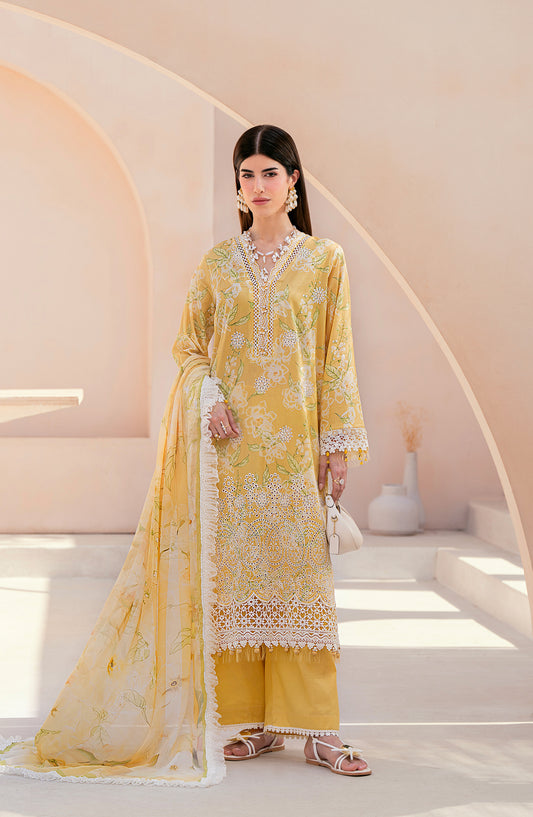 Mausummery Embroidered Lawn Unstitched 3 Piece Suit - Citrine - MU26PNT - Yellow - Summer Collection