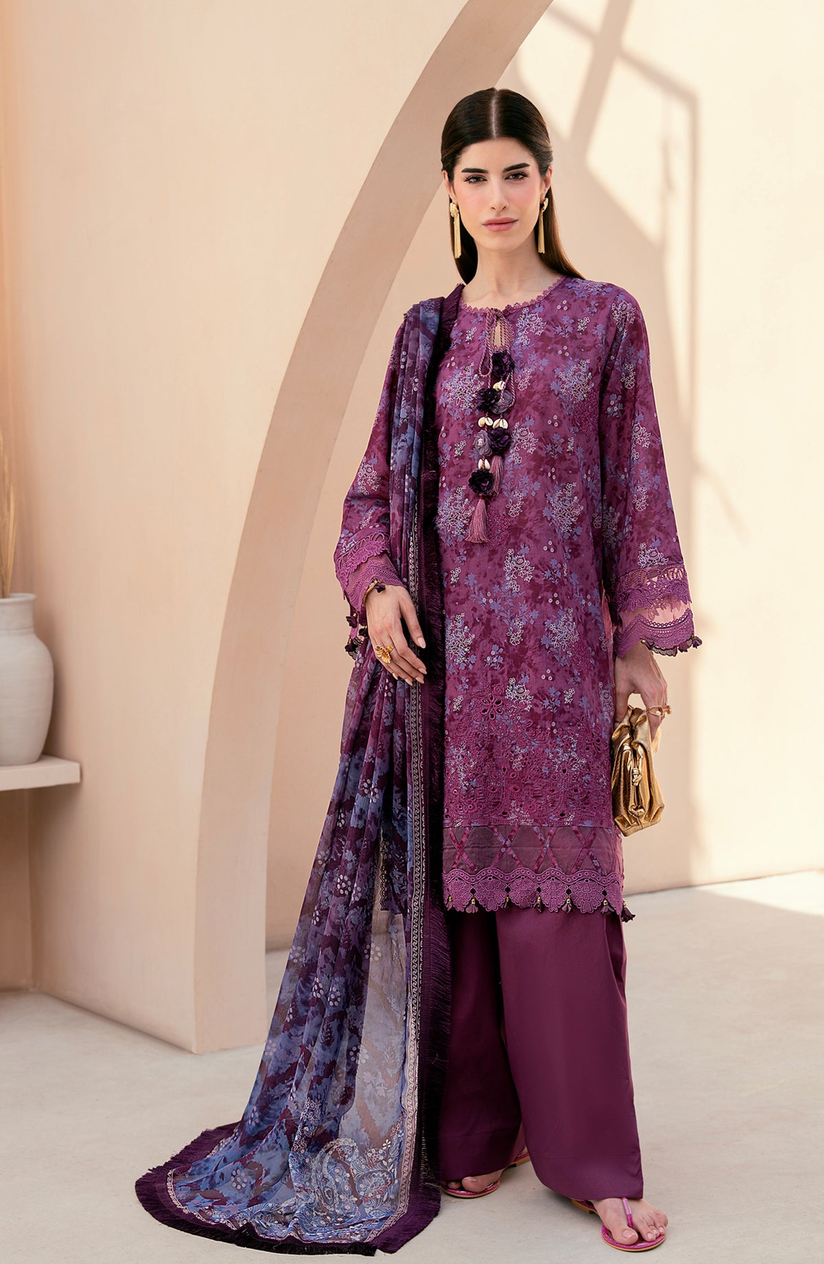Mausummery Embroidered Lawn Unstitched 3 Piece Suit - Amethyst - MU26PNT - Purple - Summer Collection