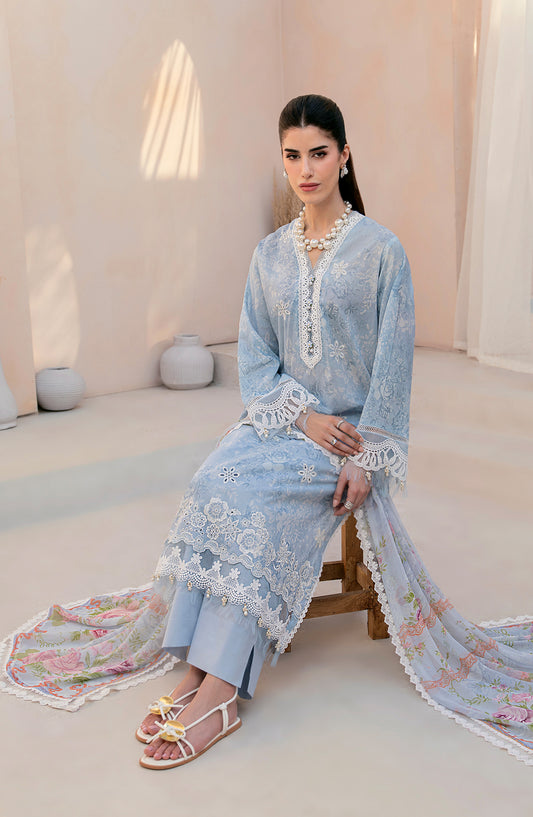 Mausummery Embroidered Lawn Unstitched 3 Piece Suit - Iris - MU26PNT - Blue - Summer Collection
