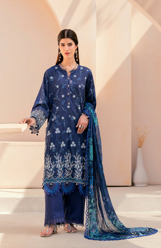 Mausummery Embroidered Lawn Unstitched 3 Piece Suit - Freesia - MU26PNT - Blue - Summer Collection