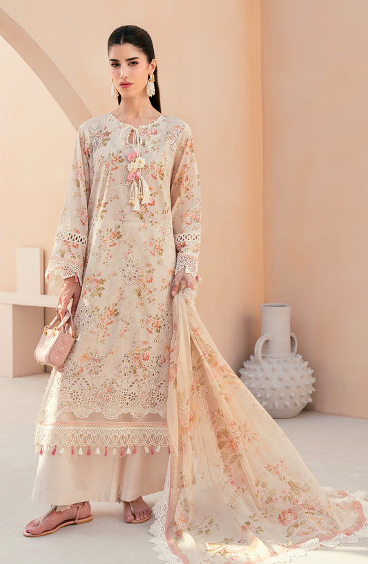 Mausummery Embroidered Lawn Unstitched 3 Piece Suit - Daisy - MU26PNT - Fawn - Summer Collection