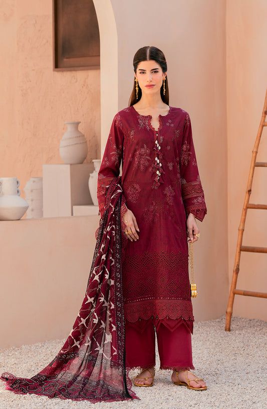 Mausummery Embroidered Lawn Unstitched 3 Piece Suit - Garnet - MU26PNT - Maroon - Summer Collection