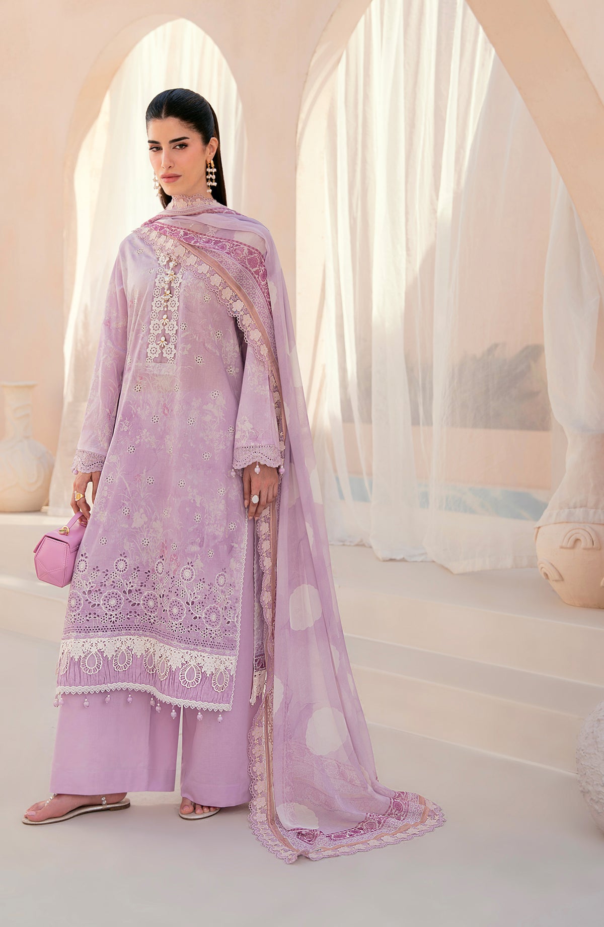 Mausummery Embroidered Lawn Unstitched 3 Piece Suit - Orchid - MU26PNT - Purple - Summer Collection