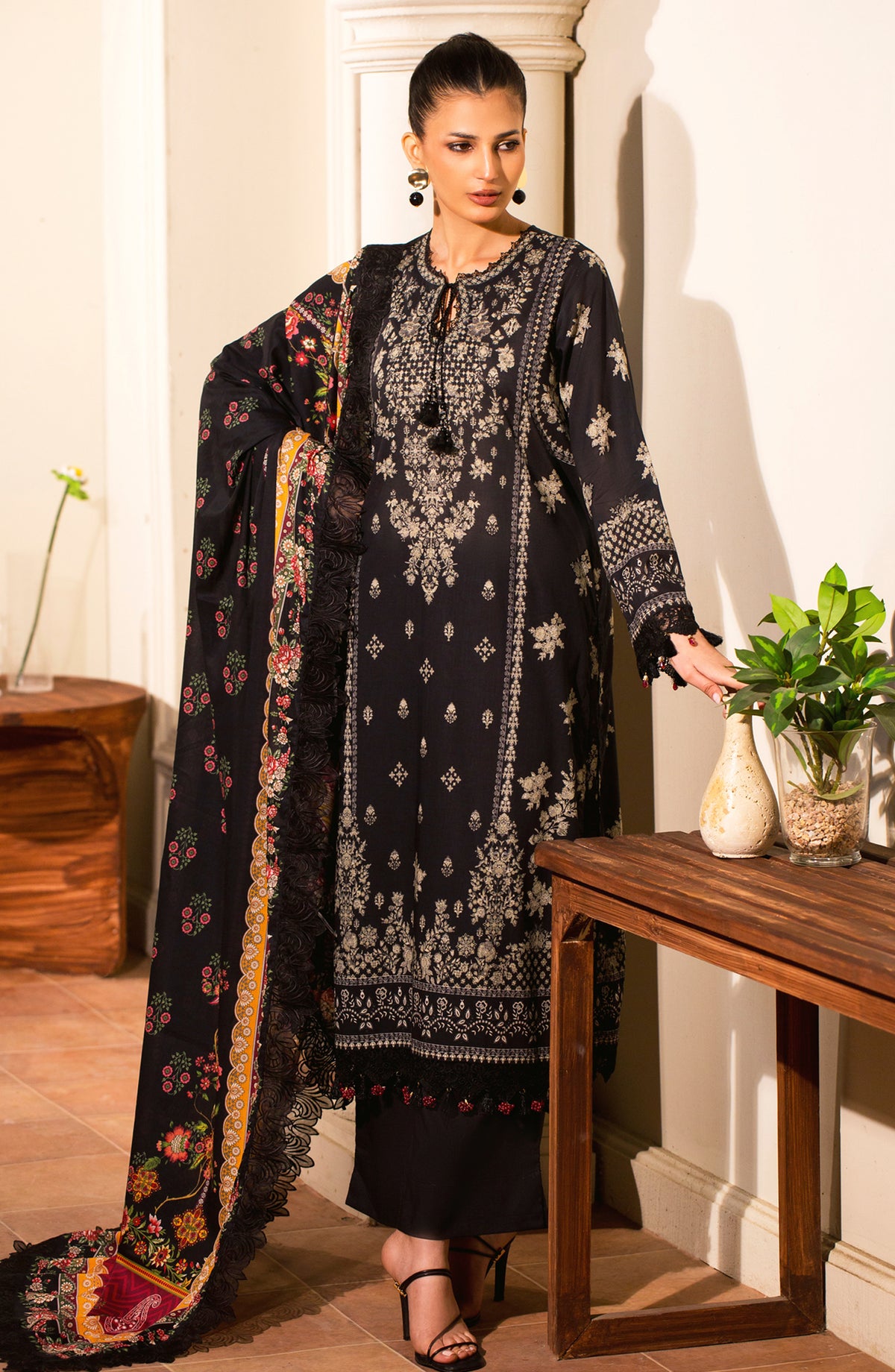 Mausummery Digital Printed Lawn Unstitched 3 Piece Suit - 10 Freesia - MU26SMR - Black - Summer Collection