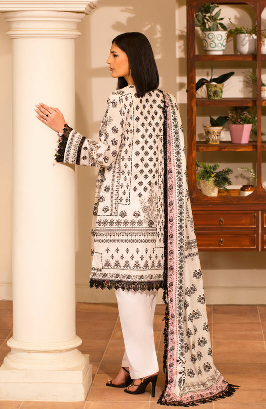 Mausummery Digital Printed Lawn Unstitched 3 Piece Suit - 06 Onyx - MU26SMR - Off White - Summer Collection