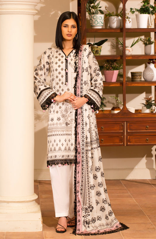 Mausummery Digital Printed Lawn Unstitched 3 Piece Suit - 06 Onyx - MU26SMR - Off White - Summer Collection