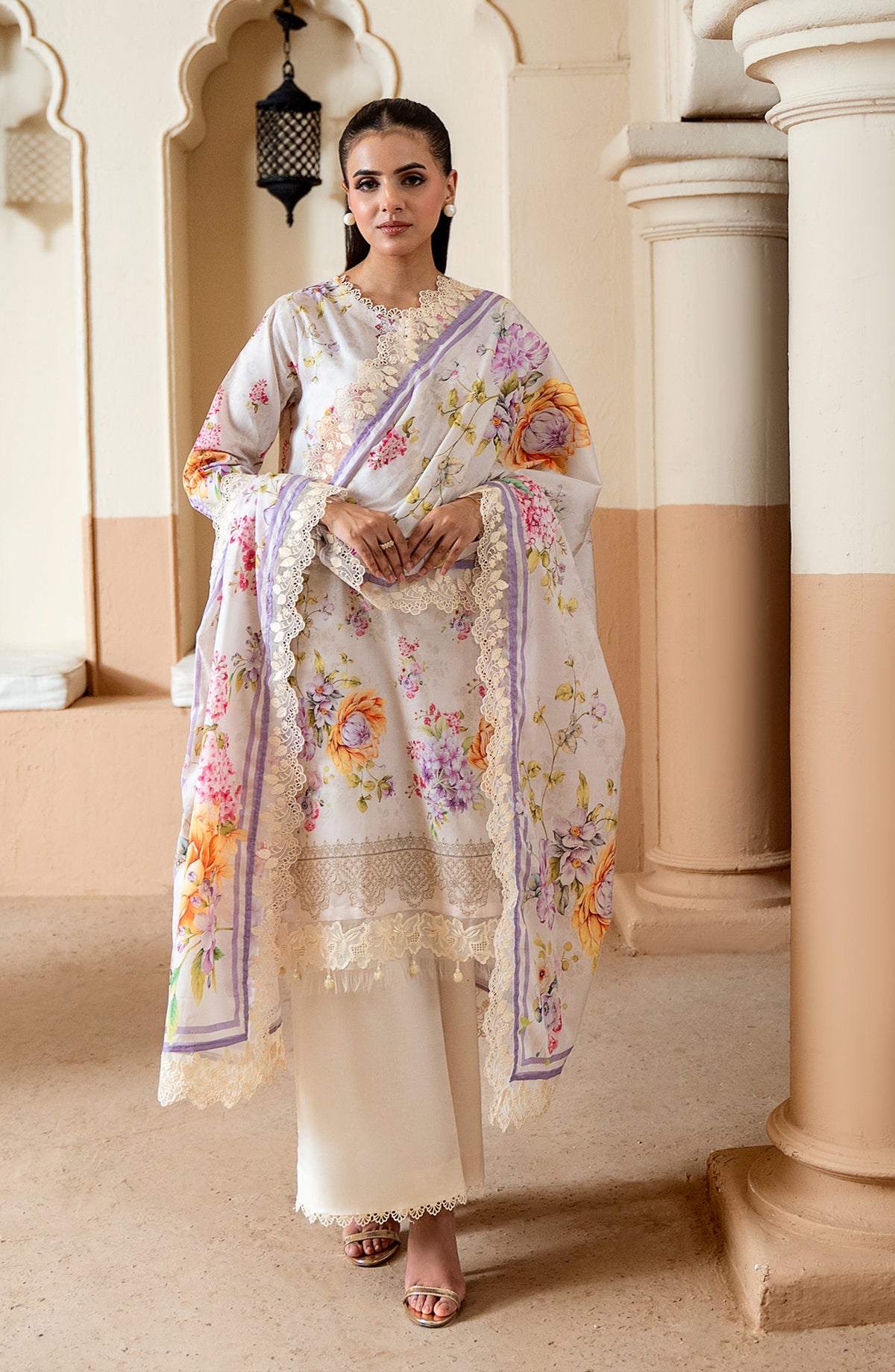 Mausummery Printed Lawn Unstitched 3 Piece Suit - 06 Crystal Aura - MU26TRE - Cream - Summer Collection