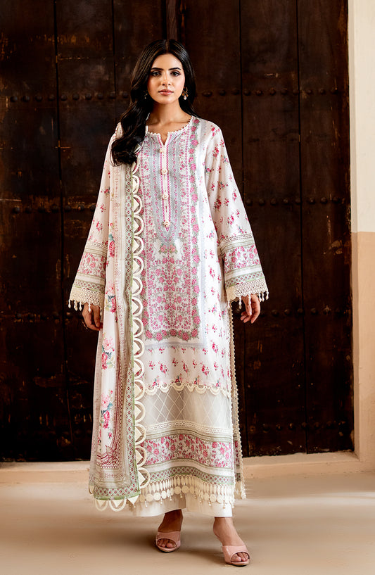 Mausummery Printed Lawn Unstitched 3 Piece Suit - 01 Pearl - MU26TRE - Off White - Summer Collection