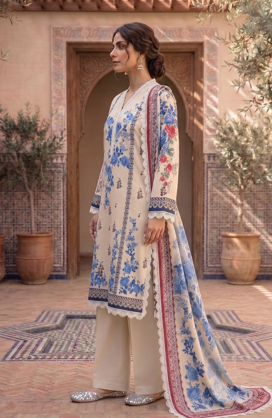 Mausummery Printed Lawn Unstitched 3 Piece Suit - D-07 Bluebell - MU26FRN - Cream - Summer Collection