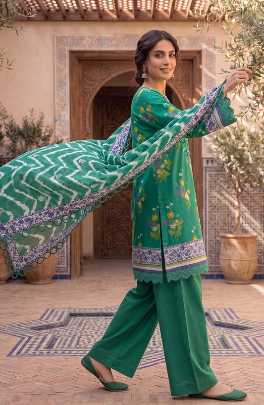 Mausummery Printed Lawn Unstitched 3 Piece Suit - D-06 Passion - MU26FRN - Green - Summer Collection