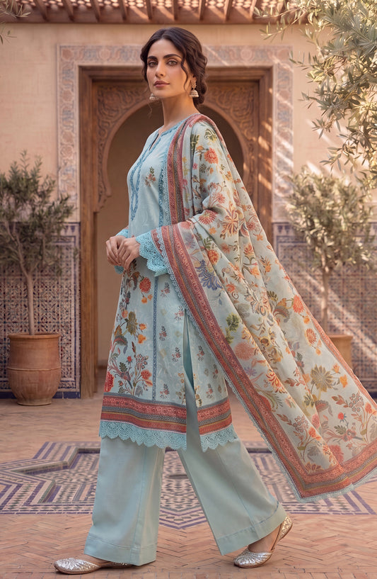 Mausummery Printed Lawn Unstitched 3 Piece Suit - D-01 Peony - MU26FRN - Blue - Summer Collection