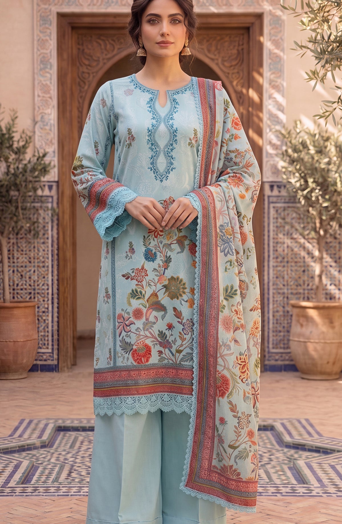 Mausummery Printed Lawn Unstitched 3 Piece Suit - D-01 Peony - MU26FRN - Blue - Summer Collection