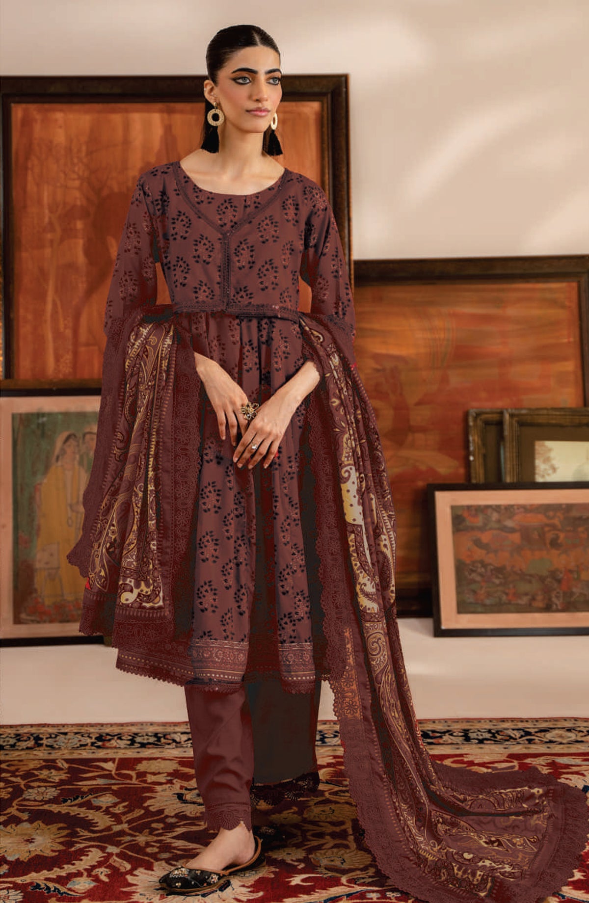 Mausummery Digital Printed Khaddar Unstitched 3 Piece Suit - 11 Carnelian - MU25KHD - Brown - Winter Collection