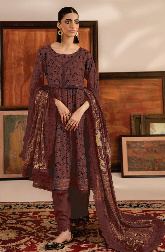 Mausummery Digital Printed Khaddar Unstitched 3 Piece Suit - 11 Carnelian - MU25KHD - Brown - Winter Collection