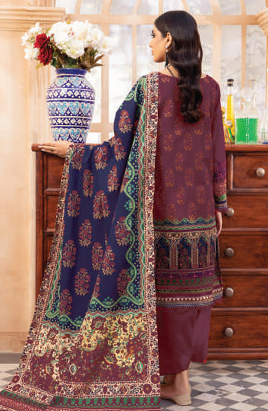 Mausummery Digital Printed Khaddar Unstitched 3 Piece Suit - 08 Garnet - MU25KHD - Purple - Winter Collection