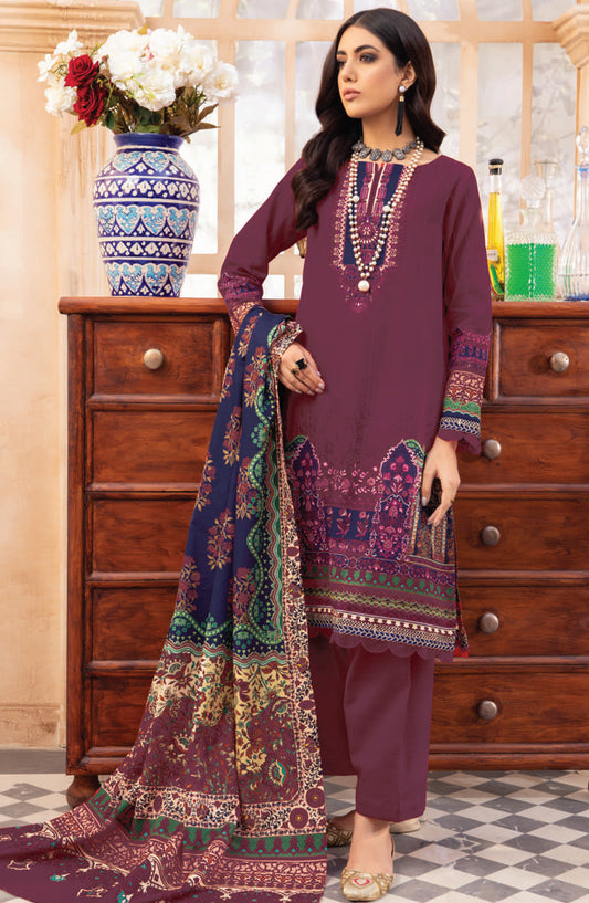 Mausummery Digital Printed Khaddar Unstitched 3 Piece Suit - 08 Garnet - MU25KHD - Purple - Winter Collection
