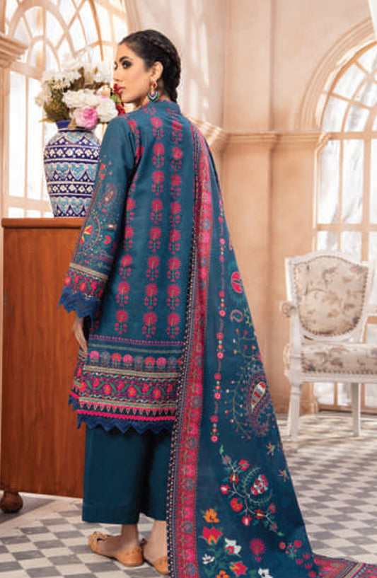 Mausummery Digital Printed Khaddar Unstitched 3 Piece Suit - 07 Primrose - MU25KHD - Blue - Winter Collection
