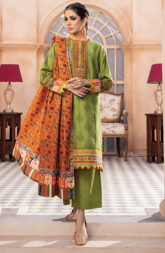 Mausummery Digital Printed Khaddar Unstitched 3 Piece Suit - 06 Daylily - MU25KHD - Green - Winter Collection