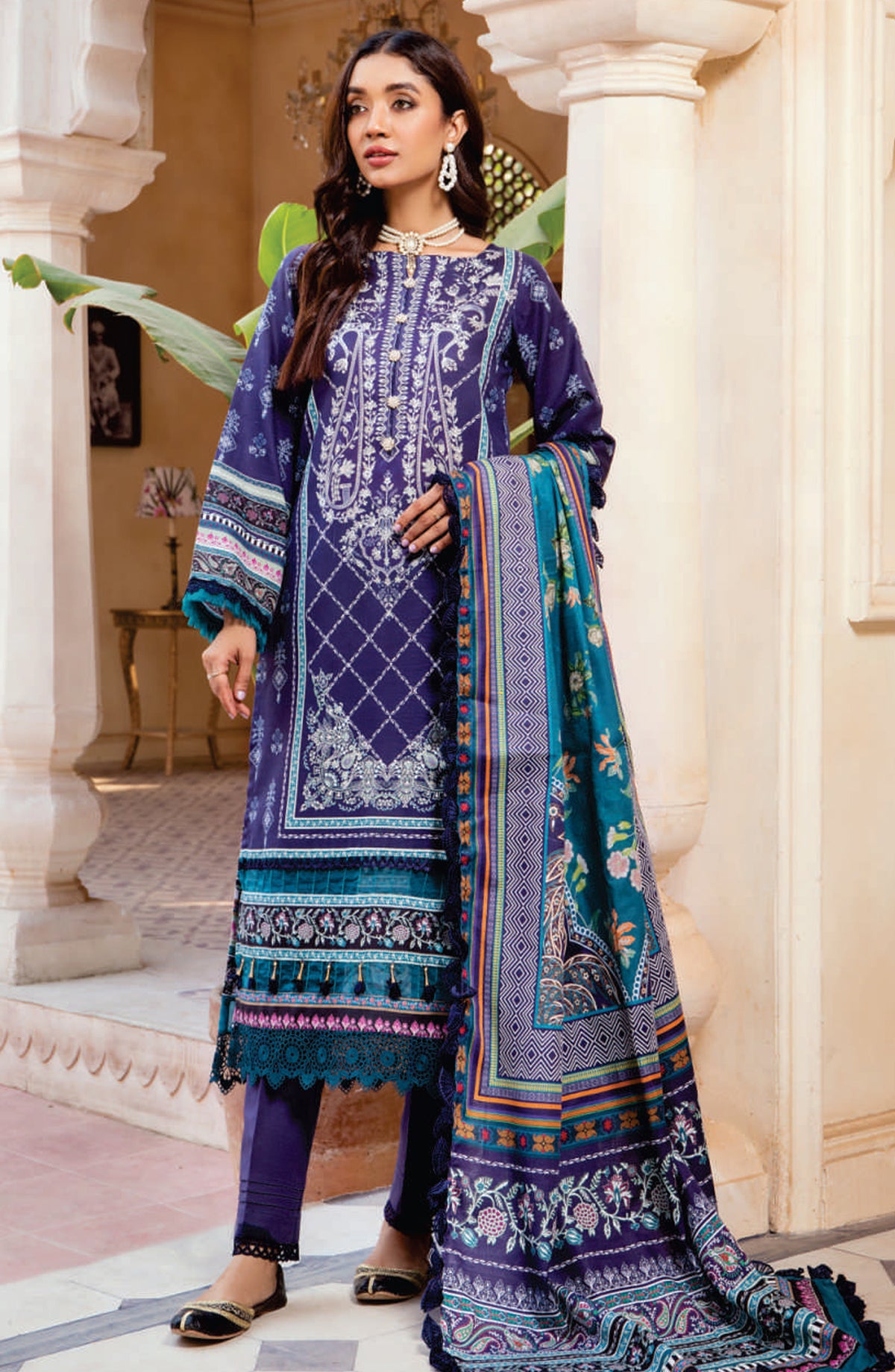 Mausummery Digital Printed Khaddar Unstitched 3 Piece Suit - 05 Daffodils - MU25KHD - Blue - Winter Collection