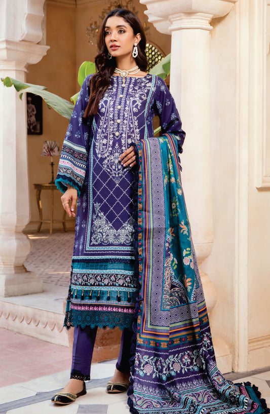Mausummery Digital Printed Khaddar Unstitched 3 Piece Suit - 05 Daffodils - MU25KHD - Blue - Winter Collection
