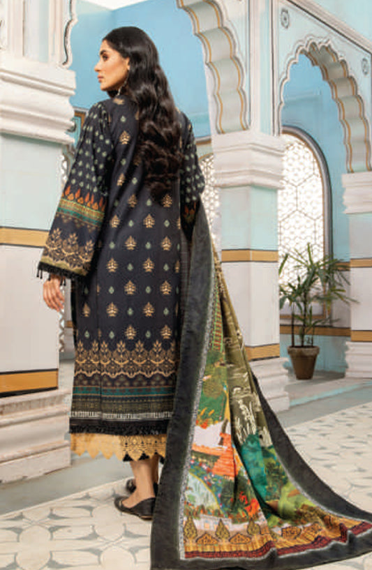 Mausummery Digital Printed Khaddar Unstitched 3 Piece Suit - 04 Onyx - MU25KHD - Black - Winter Collection