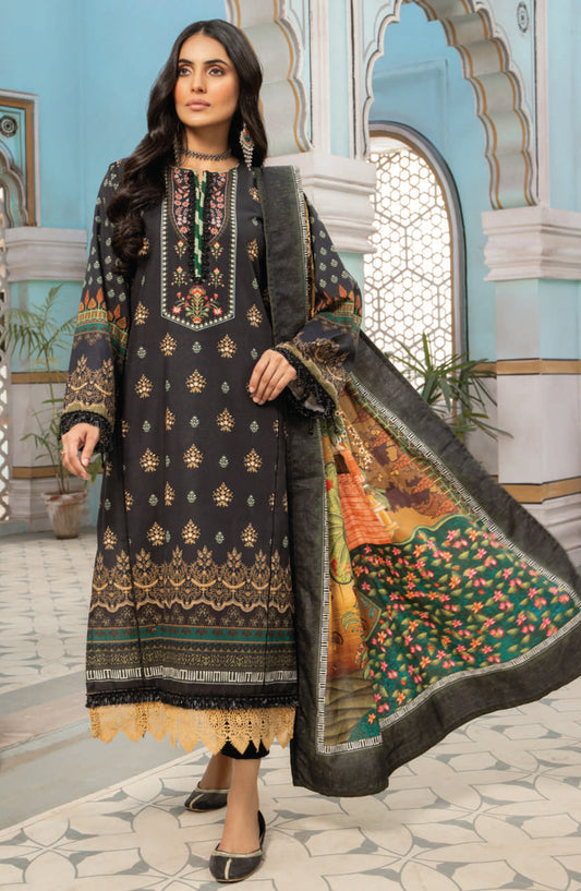 Mausummery Digital Printed Khaddar Unstitched 3 Piece Suit - 04 Onyx - MU25KHD - Black - Winter Collection