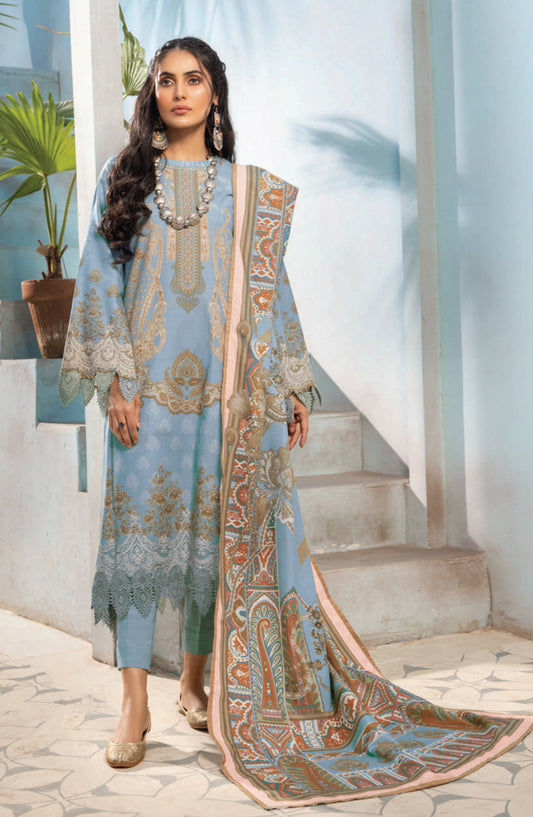 Mausummery Digital Printed Khaddar Unstitched 3 Piece Suit - 03 Opal - MU25KHD - Light Blue - Winter Collection