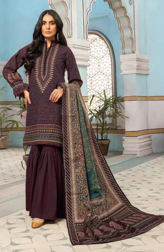 Mausummery Digital Printed Khaddar Unstitched 3 Piece Suit - 02 Jasper - MU25KHD - Purple - Winter Collection