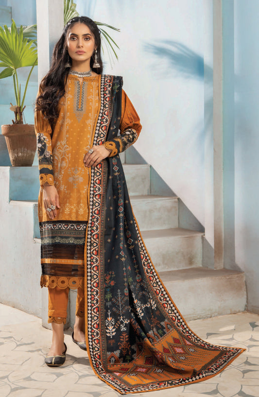 Mausummery Digital Printed Khaddar Unstitched 3 Piece Suit - 01 Amber - MU25KHD - Mustard - Winter Collection