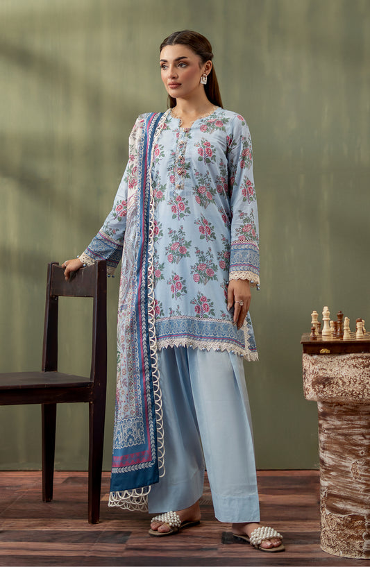 Mausummery Digital Printed Lawn Unstitched 3 Piece Suit - 10 Wisteria - MU25SPN - Sky Blue - Spring Summer Collection
